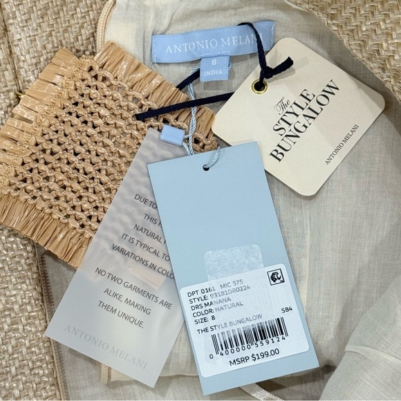 Antonio Melani X The Style Bungalow Manana Mini Raffia Dress NWT Natural $199 - Picture 13 of 14